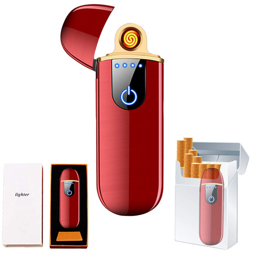 Electric Lighter, Smart Electronic Lighter, Mini USB Rechargeable Lighter Touch Ignition Windproof Flameless Lighter Lightweight Plasma Lighter with Power Indicator for Boyfriends Father Gifts (Red)