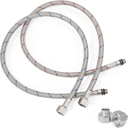 HOIGY 30 Inch Faucet Supply Lines, Bathroom Kitchen Water Supply Line 3/8" Female Compression Thread x M10 Male Connector, Braided Stainless Steel Water Hose for Sink Faucet with 1/2” Adapter (1 Pair)