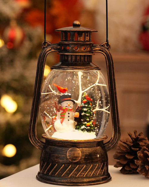 Snow Globe Christmas Decorations Indoor - Musical Christmas Snow Globes with 6H Timer,Snowman Christmas Snow Globes Lantern USB or Battery Powered,Christmas Decor for Home