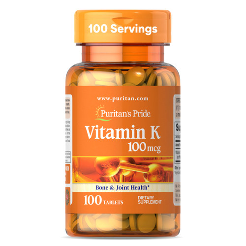 Puritan's Pride Premium Vitamin K 100mcg, Dietary Supplement for Bone, Joint, and Blood Clotting Health Support, 100 Day Supply, 100 Tablets Puritan's Pride Premium Vitamin K 100mcg, Dietary Supplement for Bone, Joint, and Blood Clotting Health Support, 100 Day Supply, 100 Tablets