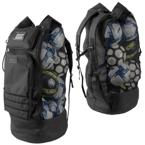 Fitdom Heavy Duty XL Soccer Mesh Equipment Ball Bag w/Adjustable Backpack Shoulder Strap Design for Coach. 2 Different Size Front Pockets for Sporting Accessories. Best for All Outdoor & Water Gears