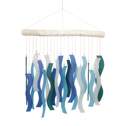 Cohasset Gifts Tumbled Glass Blue Wave Wind Chime