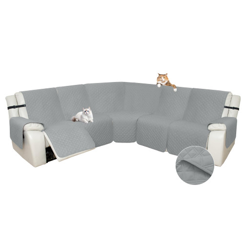 Arfntevss Sectional Recliner Couch Covers for Reclining Sectional Corner Sofa Cover for Dog Washable L Shaped Recliner Slipcover Set 7-Piece U Shape Non Slip Furniture Protector (Large, Silvery Grey)