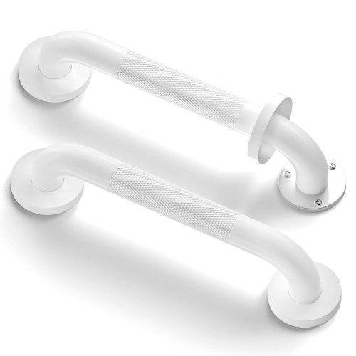 Bathroom Safety Grab Bars Stainless Steel (2Pack) 12-Inch 1.25" Diameter Knurled Matte White ADA Compliant 500lbs Handicap Grab Bars for Bathtubs and Showers Toilet