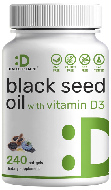 Deal Supplement Black Seed Oil 1000mg, 240 Softgels, 4 Months Supply, Cold - Pressed Nigella Sativa, Contains Natural Occurring Thymoquinone(TQ), Non-GMO | No Gluten | Advanced Black Seed Oil Capsules