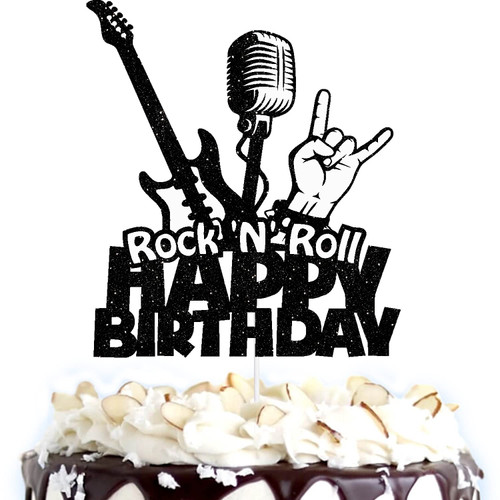 rock 'n' roll Cake Topper - Music Themed Party Happy Birthday Cake Decor Rock and Roll Themed party decoration supplies -LIANGSS
