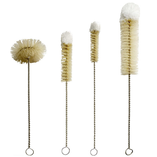 Coralpearl Bottle Brushes Thin Long Handle X 4, Skinny Wire Cleaner Set in Stainless Steel with Natural Boar Bristle at Wool Tip, Bendable Flexible for Cleaning Narrow Neck Bottles, Pipe, Tube, Hose