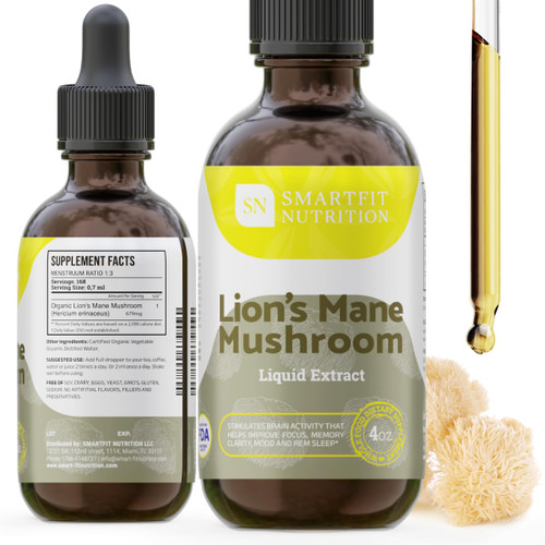 SN SMARTFIT NUTRITION Lions Mane Extract - Lions Mane Tincture - Made in USA - Mushroom Supplement for Memory, Focus & Clarity - Daily Mushroom Supplement - 4 Fl oz.