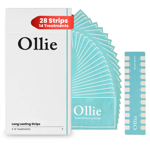 Ollie Teeth Whintening Strips, 28 PCs, 14 Treatments, Includes Shade Guide to Track Progress, Super Sticky Non - Sensitive White Strips for Teeth Whitening