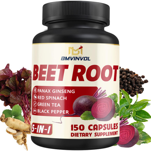 Beet Root, Green Tea, Red Spinach, Ginseng, Black Pepper - 150 Capsules - Supports Digestive, Immune System, Energy Levels - 5 Month Supply