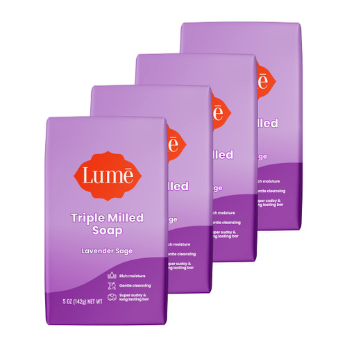 Lume Triple Milled Bar Soap - Rich Moisture & Gentle Cleansing - Paraben Free, Phthalate Free, Skin Safe - 5 ounce (Pack of 4) (Lavender Sage)