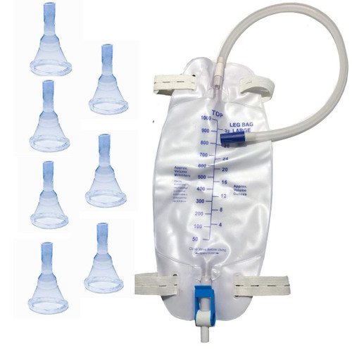 Male Complete Kit Urinary Incontinence 7-Condom Catheters External Self-Seal,Premium Leg Bag (1000ml)with 18" Tubing, Straps & Fast and Easy Draining (31mm (Intermediate)) Male Complete Kit Urinary Incontinence 7-Condom Catheters External Self-Seal,Premium Leg Bag (1000ml)with 18" Tubing, Straps & Fast and Easy Draining (31mm (Intermediate))