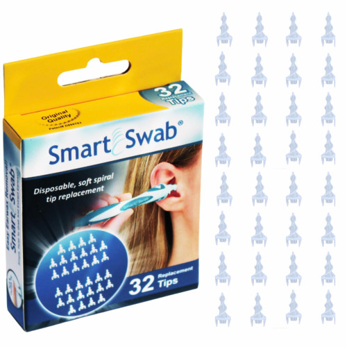 Smart Swab Spiral Ear Wax Removal Replacement Tips – 32 Soft Silicone Spiral Tips Only (No Handle) | Patented Safe Ear Cleaning Design | Easy, Gentle & Reusable Ear Cleaner Refills