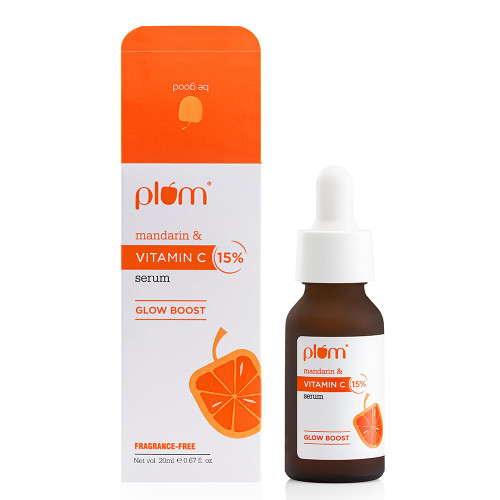 Plum 15% Vitamin C Face Serum with Mandarin for All Skin Type with Pure Ethyl Ascorbic Acid for Hyperpigmentation & Dull Skin, Fragrance-Free, 0.67 Fl Oz