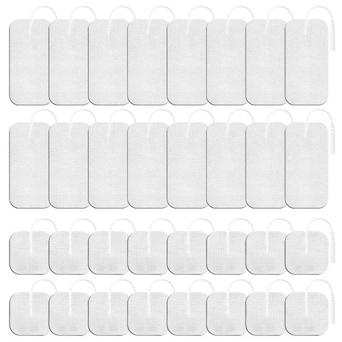 LYINIE TENS Unit Pads 32Pcs, 3rd Gen Reusable Latex-Free Replacement Pads Electrode Pads with Upgraded Self-Stick Performance for Muscle Stimulator Electrotherapy (2"x2" 16pcs, 2"x4" 16pcs)