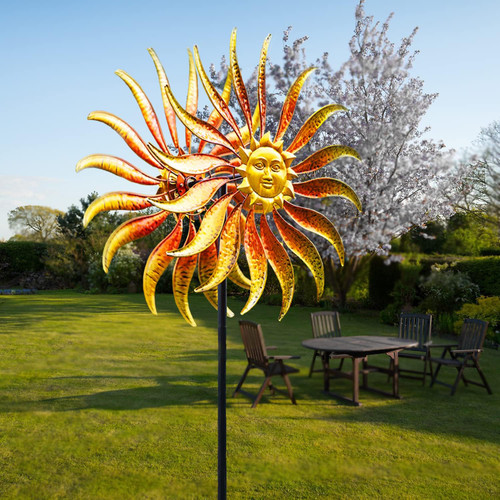 Fawgold Wind Spinners Outdoor Metal Sun Wind Sculpture Spinners for Yard Patio Lawn Garden Decoration 75 inches Double Windmill 360 Degrees Swivel Spinner with Metal Stake