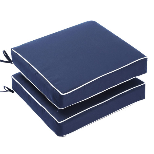 Patio Chair Cushion Set of 2, Square Corner Outdoor Seat Cushions 18 x 16 for Patio Furniture, Water Resistant Outdoor Garden Cushion, Navy Blue Patio Chair Cushion Set of 2, Square Corner Outdoor Seat Cushions 18 x 16 for Patio Furniture, Water Resistant Outdoor Garden Cushion, Navy Blue