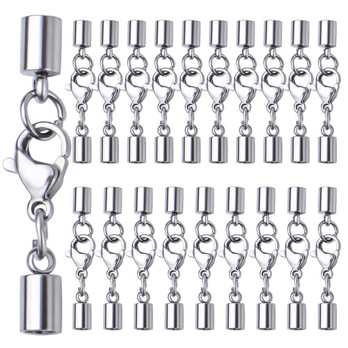 20pcs Stainless Steel Leather Cord Ends with Lobster Clasp Connector for Jewelry Making