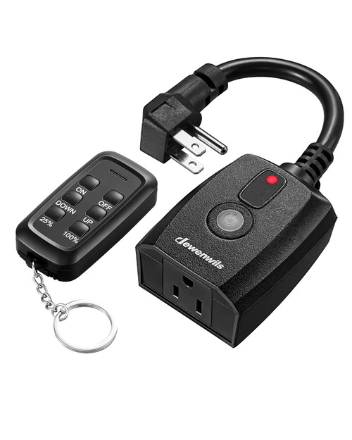 DEWENWILS Outdoor Dimmer for String Lights with Remote Waterproof Plug-in Dimmer, 100FT Range, 150W Dimmable LED/300W Tungsten Bulbs, Dimmer Switch for Dimmable String Lights, FCC Certified