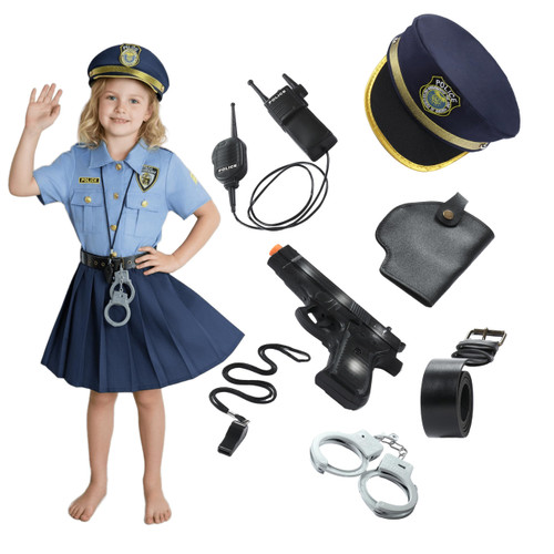 Breevo Police Costume for Girls Officer 7-8 Kids 10-12 12-14 Years Little Halloween