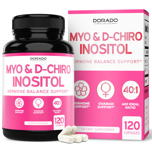 Myo-Inositol & D-Chiro Inositol Supplement For Women (120 Capsules, 2050mg Per Serving Ideal 40:1 Ratio Myo Inositol) Hormone Balance for Women - Third Party Tested, Vegan Safe & USA Made - 120 Count