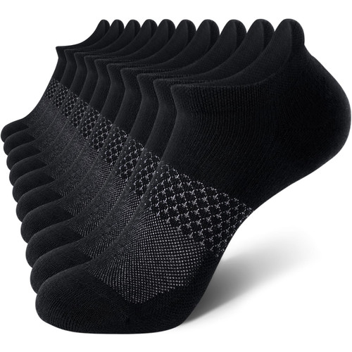 CS CELERSPORT 5 Pairs Women's Ankle Running Socks Cushioned Athletic Sport Socks with Tab, Black, Medium