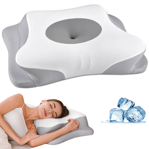 Cervical Neck Pillow - Contour Bed Pillow for Neck Pain Relief, Ergonomic Orthopedic Side Sleeper Pillow for Sleeping, Cooling Memory Foam Pillows for Back & Stomach Sleepers with Pillowcase