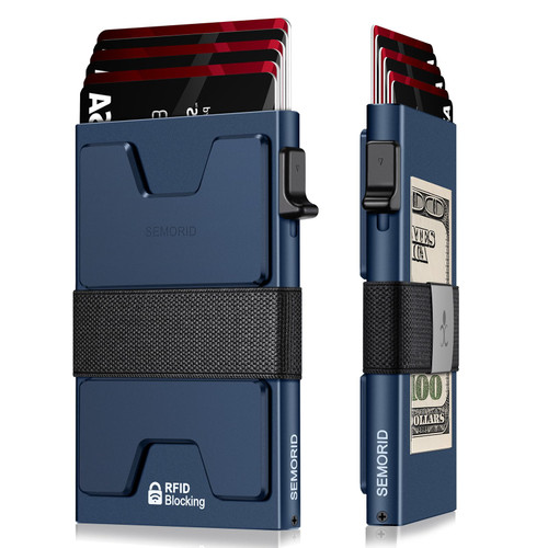 SEMORID Slim Aluminum Card Holder Wallet for Men, Durable Expandable Backplate, RFID Blocking Minimalist Metal Pop Up Wallet, Holds 12+ Cards Plus Cash
