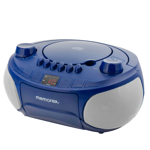 Memorex AM/FM Top Loading Cassette CD Player | Portable Stereo with Programmable Memory | Auxiliary Input, Auto-Stop Deck and LED Display (Blue)