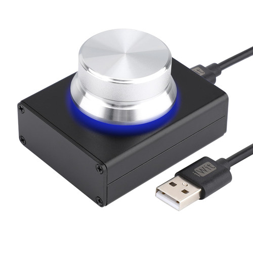 DROK USB Volume Knob, Small PC Computer Speaker Volume Control Audio External USB Volume Control Knob with 1-Key Mute Function Support Win7 8 10 XP Mac Vista Android, Black and Silver