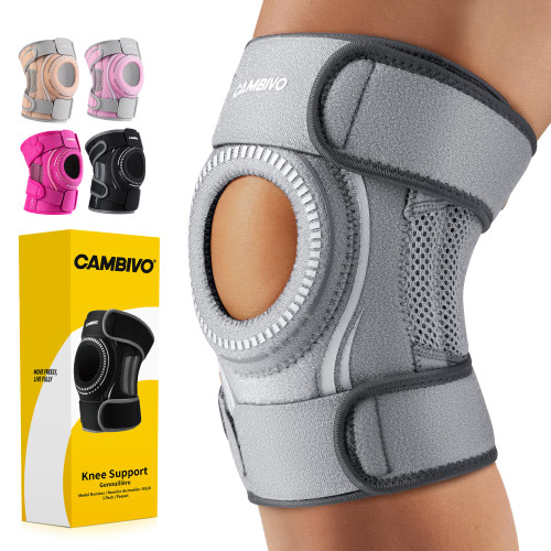 CAMBIVO ELITE Knee Brace for Women & Men with Side Stabilizers, Patella Gel Pads Brace for Meniscus Tear for Maximum Knee Pain Support (Gray, Large)