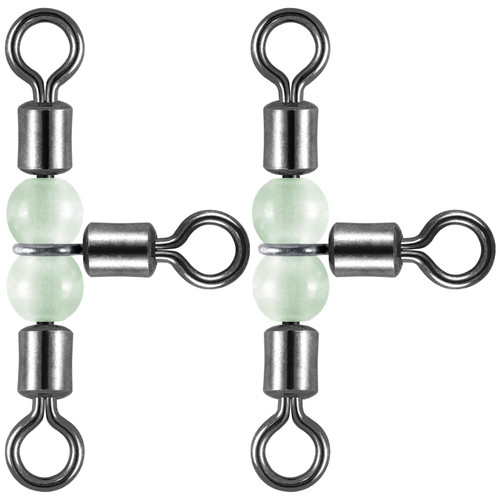 Dr.Fish 20 Pack 3-Way Fishing Swivels with Glow Beads Barrel Swivels Fishing Tackle T Shape Stainless Steel Three Way Catfish Rig 1 * 2