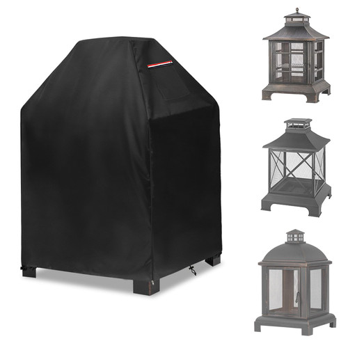 Outdoor Fireplace Cover,Heavy Duty 600D Square Chiminea Fireplace Cover,Pagoda Fire Pit Cover,25" L x 25" W x 39" H,Black.