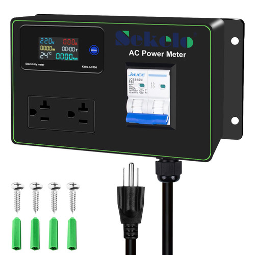 15A AC Power Meter, 125V Digital Multimeter Tester, NEMA 5-15P to NEMA 5-20R Outlet Monitor with 10FT 14AWG Cable and 20A Circuit Breaker, Real-Time Voltage, Current, Power, and Energy Monitoring
