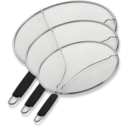 BergKoch Splatter Screen for Frying Pan - 9.5/11.5/13 Inch Stainless Steel Grease Splatter Guard (Set of 3) - Cover Oil Splash when Sizzling Bacon, Cooking Fried Chicken or Popcorn