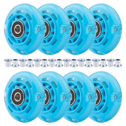 Wheelgoo 8pcs Inline Skate Wheels Led Light-Up Wheels 64/70/72/76/80mm w/Bushings 85-88A for Kids and Youth Beginners Children's Inline Skates Indoor/Outdoor Use (Blue, 64mm)