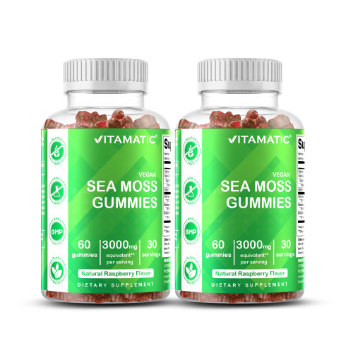 Vitamatic Irish Sea Moss Gummies – 3000 mg Equivalent Per Serving (from Extract 132.5 mg) – 60 Ct – Made with Bladderwrack & Burdock Root – 2 Pack-1765336824