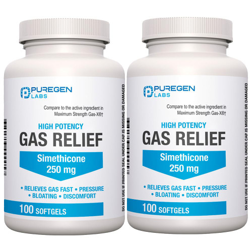 P Puregen Labs High Potency Gas Relief Softgels with Simethicone 250 mg Relieve Pressure, Bloating and Painful Discomfort Compare to Gas-X and Phazyme -200 Count Total