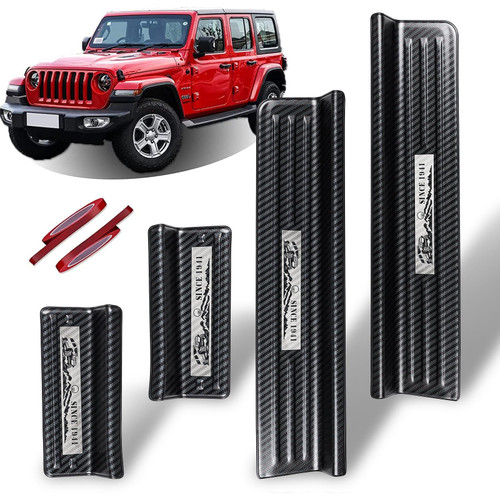 Rowa Door Sill Guards for Jeep 2018-2025 Wrangler JL JLU & 2020-2025 Gladiator JT, Carbon Fiber Pattern 304 Stainless Steel Door Entry Guard Full Coverage for Door Sill Protector (Patent Design)-1765338706