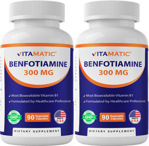 Vitamatic Benfotiamine 300 mg – Fat-Soluble Vitamin B1 – 90 Vegetarian Capsules per Bottle – 2 Bottles (Total 180 Capsules)-1765338772