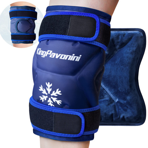 KingPavonini XXL Knee Ice Pack Wrap Around Entire Knee After Surgery, Large Reusable Gel Ice Pack for Injuries, Pain Relief, Swelling, Sports Injuries, 1 Pack (Blue)
