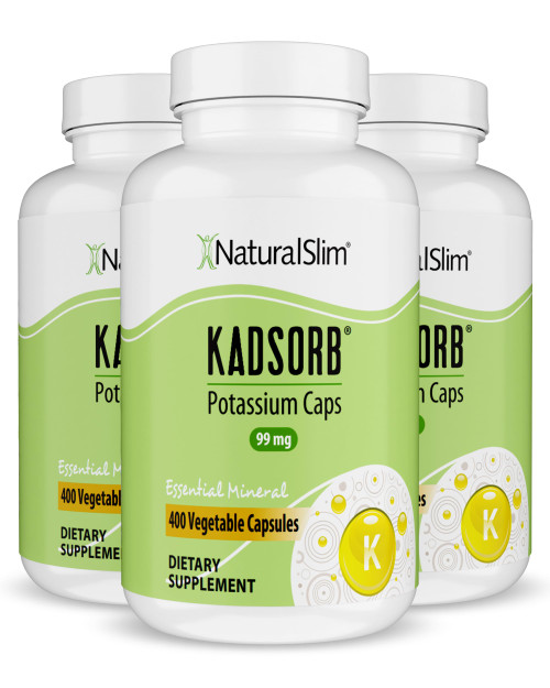 NaturalSlim Natural Potassium Citrate Gluconate 99 mg - Kadsorb Supports Electrolyte Balance & Normal pH - Absorbable Potassium Supplements with Essential Minerals - Non GMO 400 Capsules 3 Pack