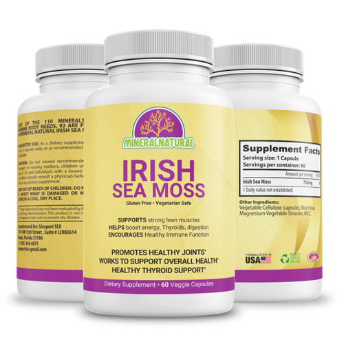 MineralNatural Organic Sea Moss 750 mg Sea Moss Hand Crafted,Irish Sea Moss Bladderwrack Capsules,Sea Moss Capsules,Irish Sea Moss Powder,Sea Moss Gel,60 Vegan Capsules,Thyroid &Immune System-1765339879