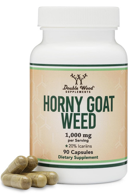 Horny Goat Weed for Men and Women - No Fillers (Max Strength Epimedium Std. to 20% Icariins) 1,000mg per Serving, 90 Capsules (Male Enhancing Supplement) by Double Wood-1765340347