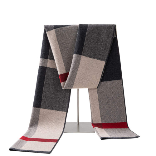 Lallier Men's Merino Wool Scarf, Long Winter Neckwear with Gift Box (Camel Black)