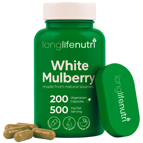 White Mulberry Leaf Extract 500mg - Sourced from Morus Alba Leaf, 200 Vegetarian Capsules, Supplement for Natural Balance and Wellness, 200-Day Supply, GMP Certified, Made in USA