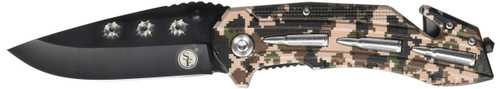 SE Drop Point Folding Knife with Seatbelt Cutter and Window Breaker with Woodland Digital Camo - KC-G9066DCMC SE Drop Point Folding Knife with Seatbelt Cutter and Window Breaker with Woodland Digital Camo - KC-G9066DCMC
