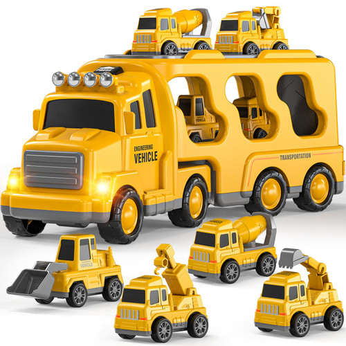 TEMI Construction Truck Toys for 3-7 Years Old Boys - Kids Friction Powered Car Toys for Toddler Ages 3-5, Carrier Play Vehicles Set with Sound and Light, Birthday Gifts for Toddlers 1-3-1765341500
