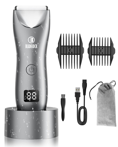 ENSSU Body Hair Trimmer for Men with Light, Ball Trimmer Men Waterproof, Pubic Groin Hair Trimmers for Man Rechargeable Body Groomer with Standing Recharge Dock,LED Display