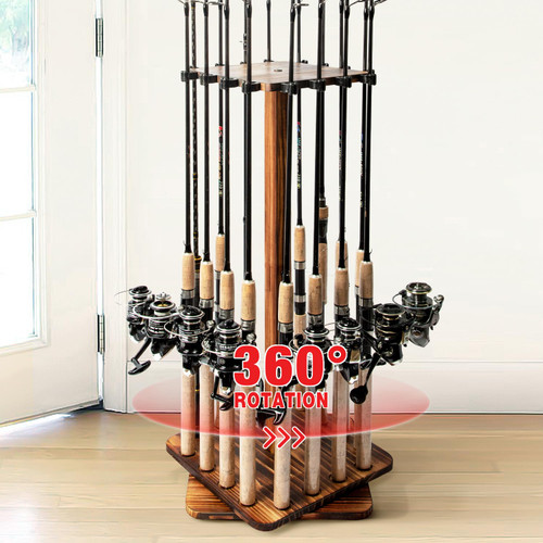 Ghosthorn Fishing Rod Holders for Garage 360 Degree Rotating Fishing Pole Rack, Floor Stand Holds up to 16 Rods Wood Fishing Gear Equipment Storage Organizer, Fishing Gifts for Men Women Ghosthorn Fishing Rod Holders for Garage 360 Degree Rotating Fishing Pole Rack, Floor Stand Holds up to 16 Rods Wood Fishing Gear Equipment Storage Organizer, Fishing Gifts for Men Women